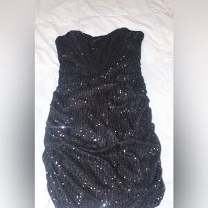 Hello Molly Black Sequin Ruched Bodycon Dress